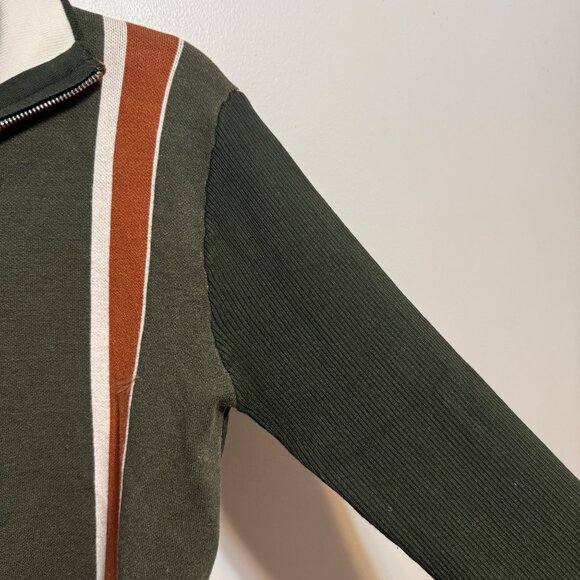 Paul Jones Mens S Zip-Up Sweater With Collar Olive Green & Brown - Picture 3 of 7